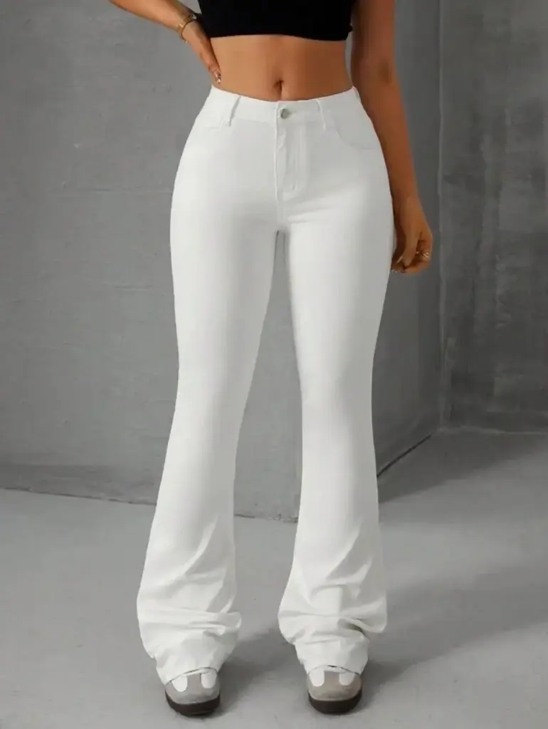 Women Boot-Leg High Rise White Jeans
