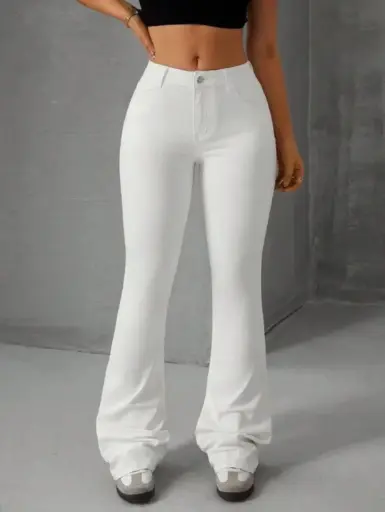 Women Boot-Leg High Rise White Jeans